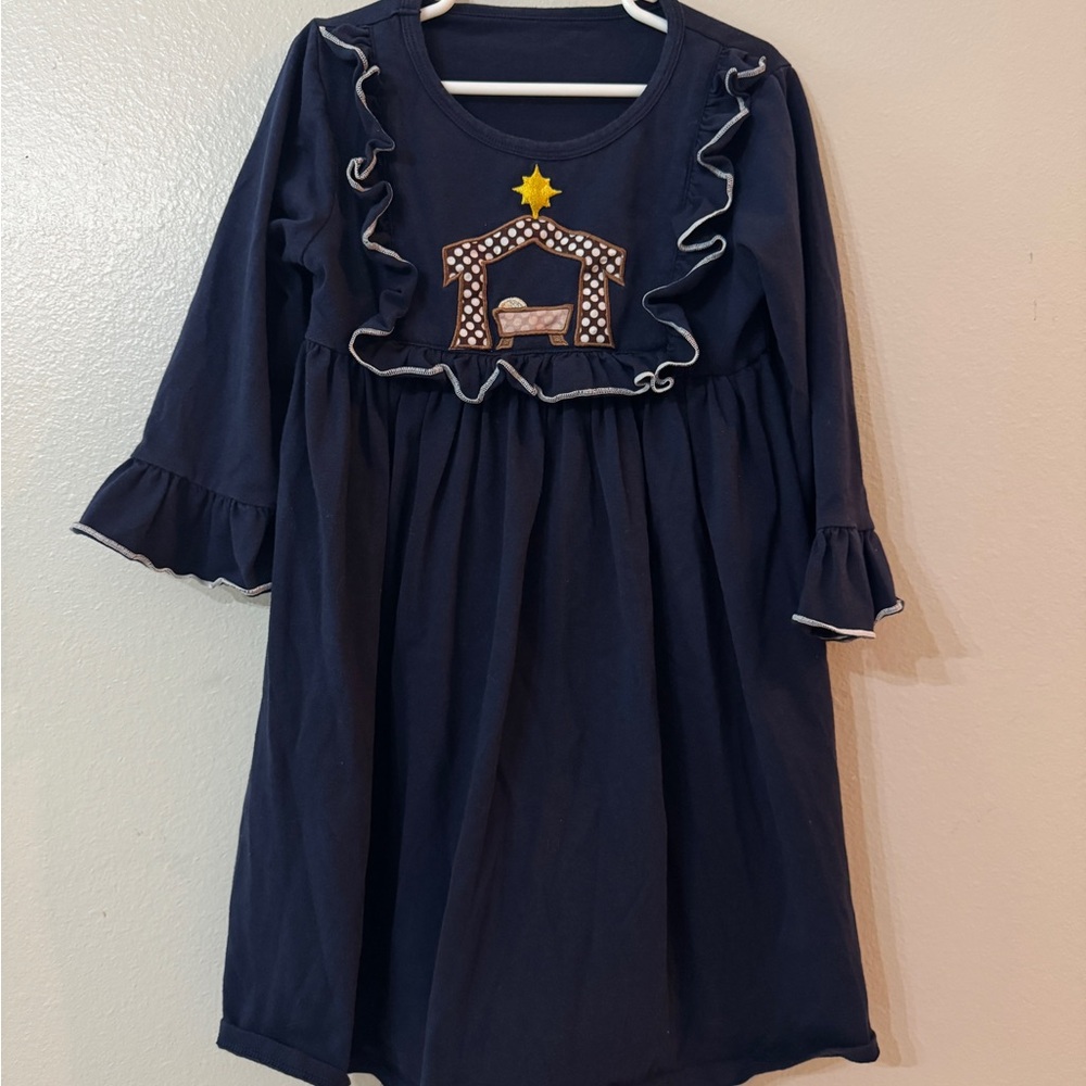 Navy Blue Nativity Dress with Ruffle Details
